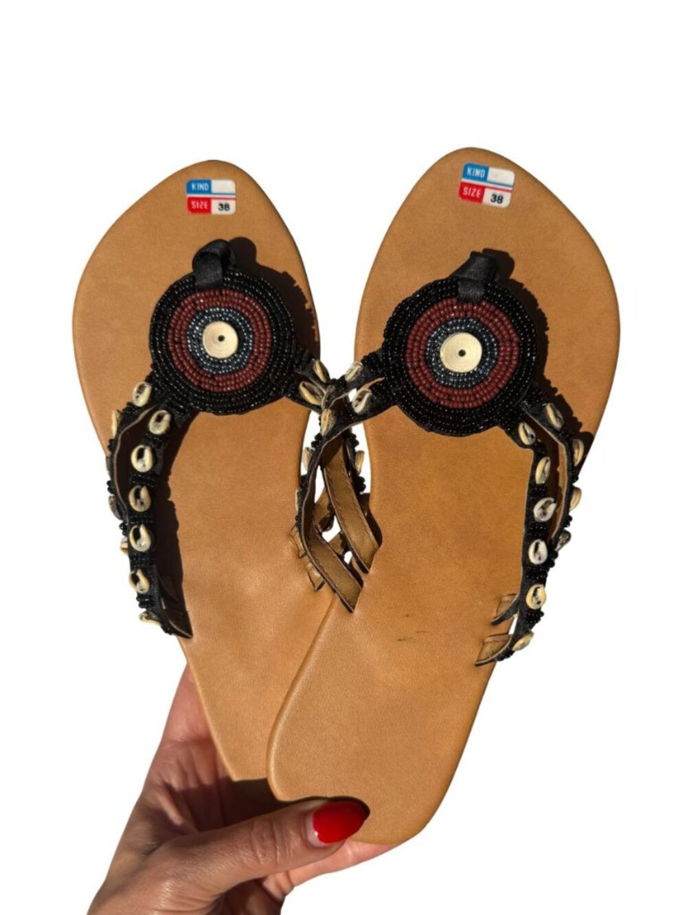 Authentic Handmade African Maasai Beaded Leather Sandals – Size 38 EU (US 7.5)